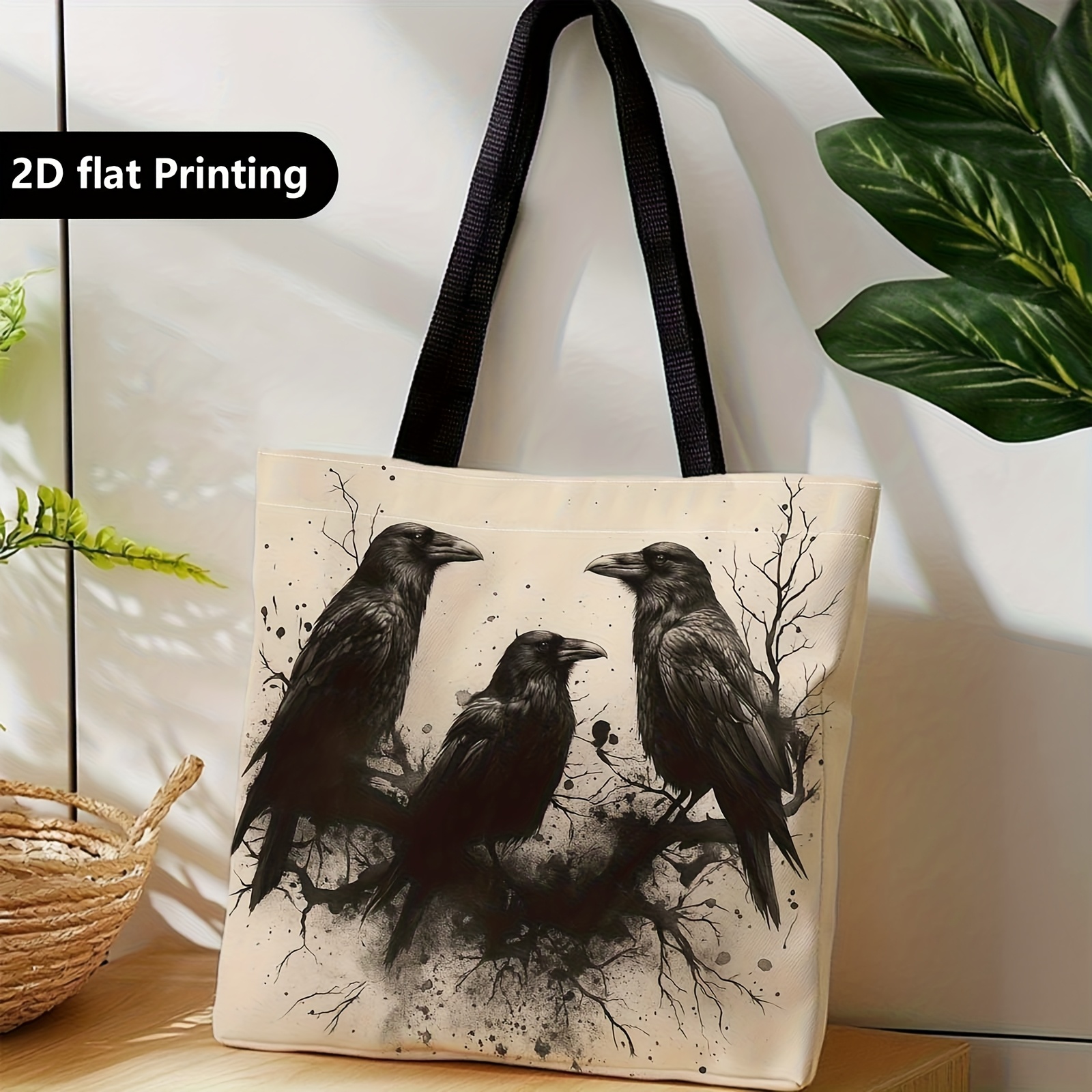 TEMU 1pc Shopper Bag, Portable Shoulder Back Hand-held Bag, , , Monochrome Art, Suitable For Travel, Cosmetics, Holiday Storage Bags, Home