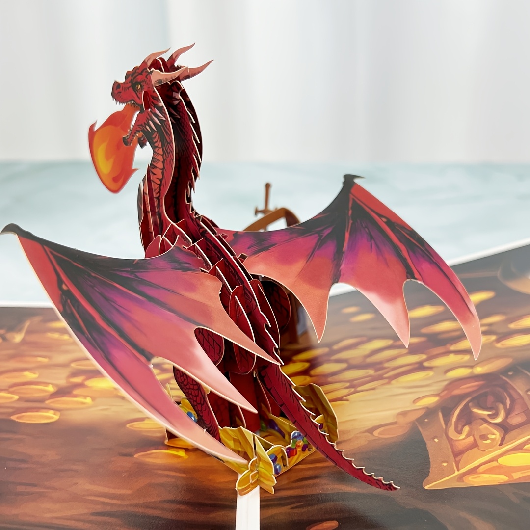 E-shop 1 Stück Pop-Up Grußkarte mit Umschlag, Feuer speiender Drache Motiv, Drache Motiv, geeignet für