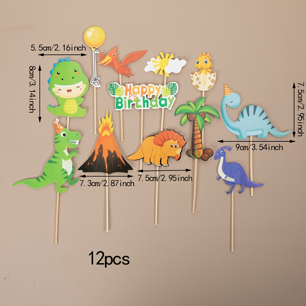 Image of 12pcs Set Of Dinosaur Cake Toppers For Birthday Decoration, , Pterodactyl, Brachiosaurus Cake Picks, Halloween, Christmas
