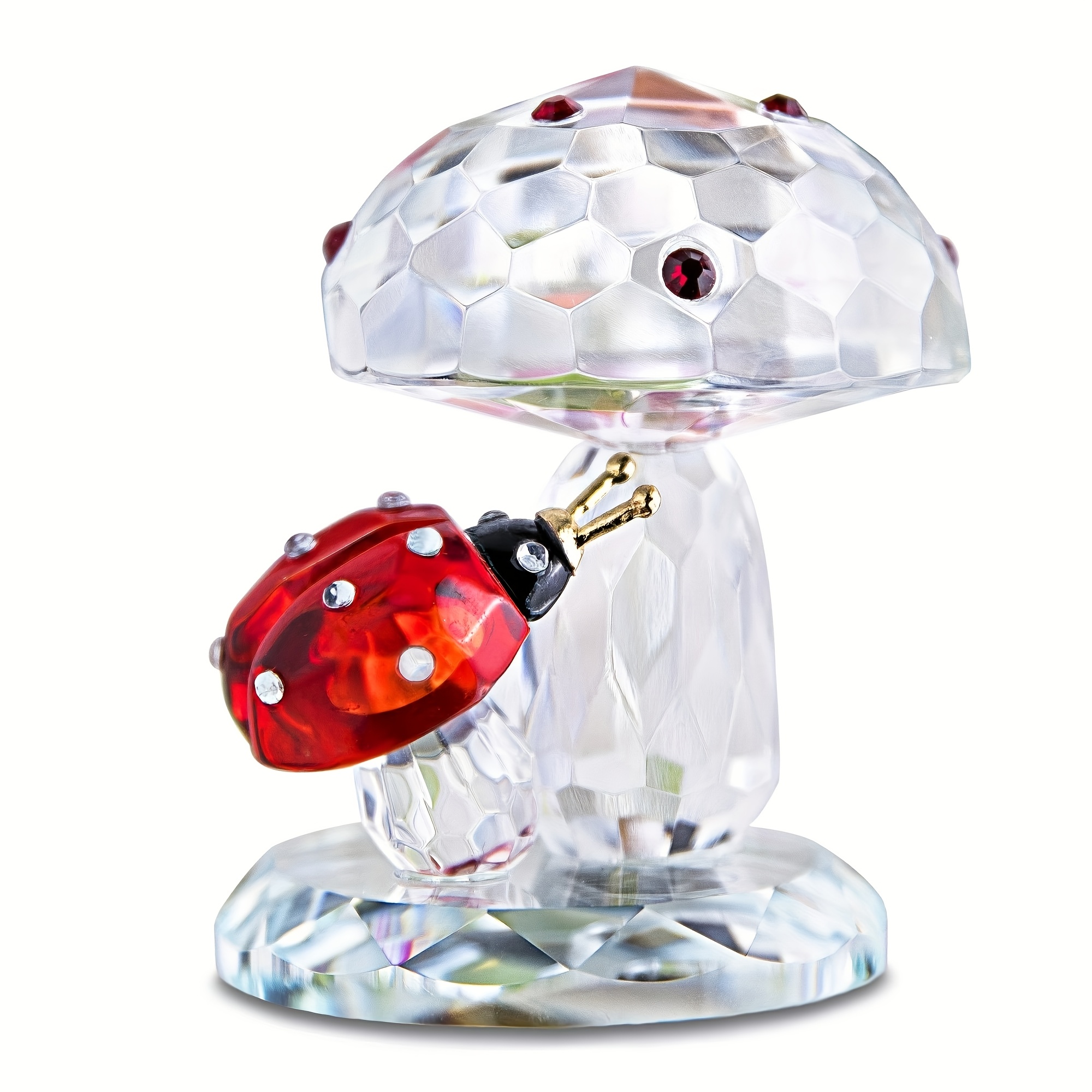 TEMU Crystal Ladybug Mushroom Figurine Statue Tabletop Home Decor Collectible Crystal Glass Ladybug On Mushroom Figurine Statue Collectible Ornament