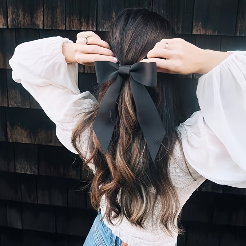 

Elegant Vintage Fabric Bow Hair Clip - Solid Color Bow Tie Hair Accessory For Women And Girls, Single Piece, Black And White Available