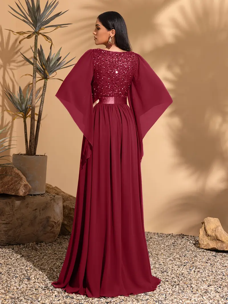 chiffon satin waist cinching sequin stitched evening gown an - Temu Saudi Arabia chiffon satin waist cinching sequin stitched evening gown an - Temu Saudi Arabia