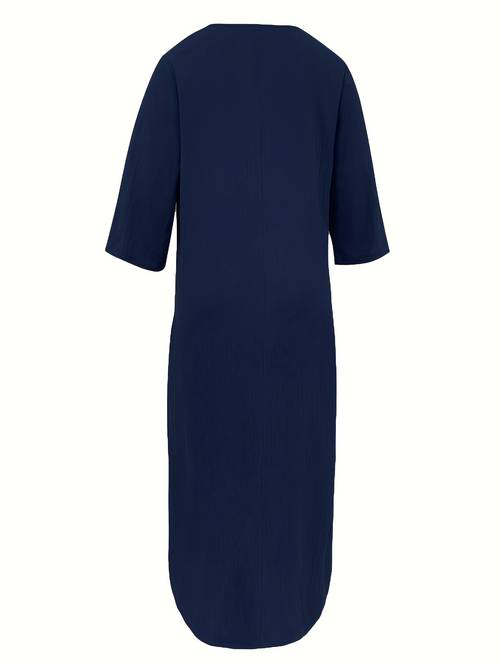 plus size plus size a relaxed v neck dress for women featuring three quarter sleeves large pockets and a loose easy design in plus sizes