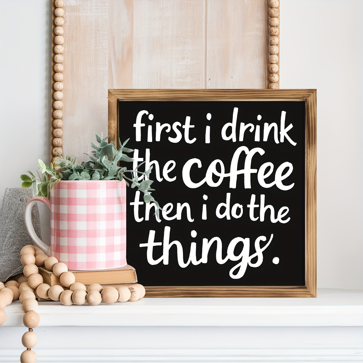 TEMU 1pc Funny Drink I Do The Things Frame Wooden Sign Table Decoration Wall Decoration Rustic Wall Decor For Kitchen, Office, Living Room, Bedroom,