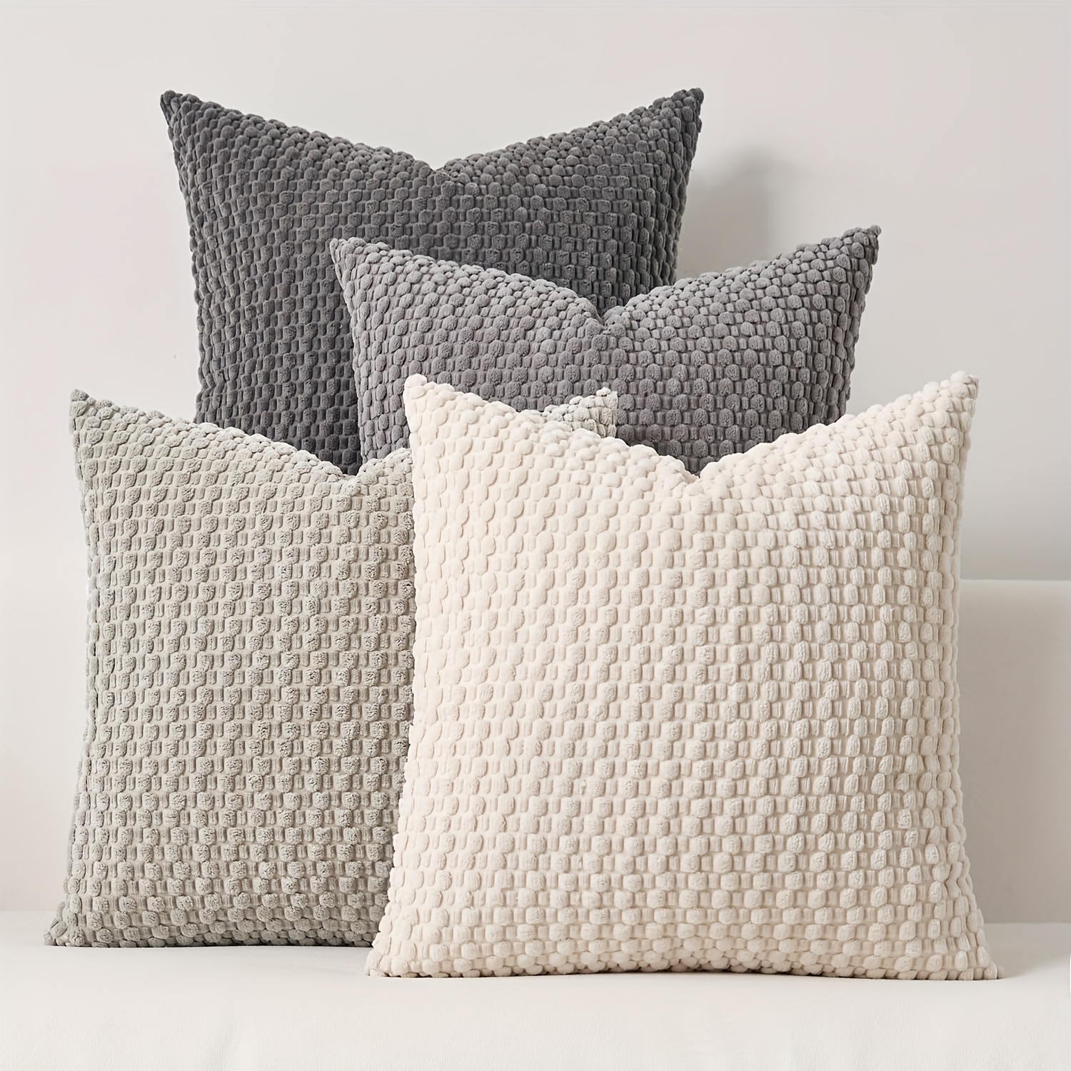 E-shop 4er Set Kissenbezüge Super Weiche Boho Cord Dekorative Kissenbezüge Einfarbig Plüsch Textur Kissen für Sofa Couch Stuhl 18X18 Zoll, Mehrere