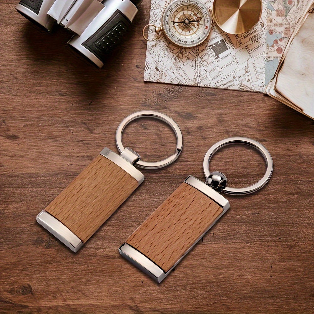 

10pcs Diy Wooden Keychain Blanks With Metal Clasps - Customizable Laser Engraved Tags For Men