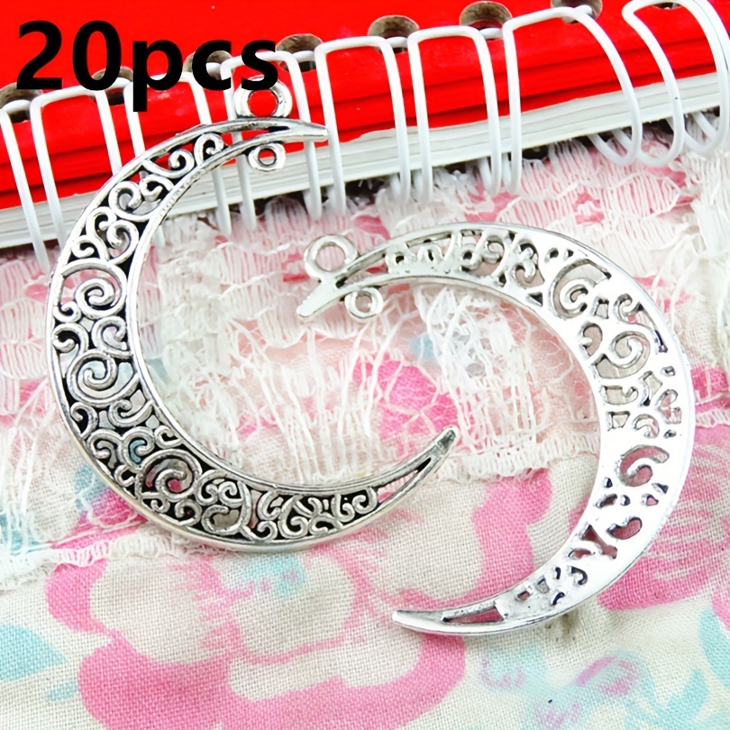TEMU 20pcs Pendentif Lune Creux en Alliage Rétro Adapté pour Bracelets, , Boucles d'Oreilles, Porte-clés, Accessoires de Fabrication de Bijoux Fait