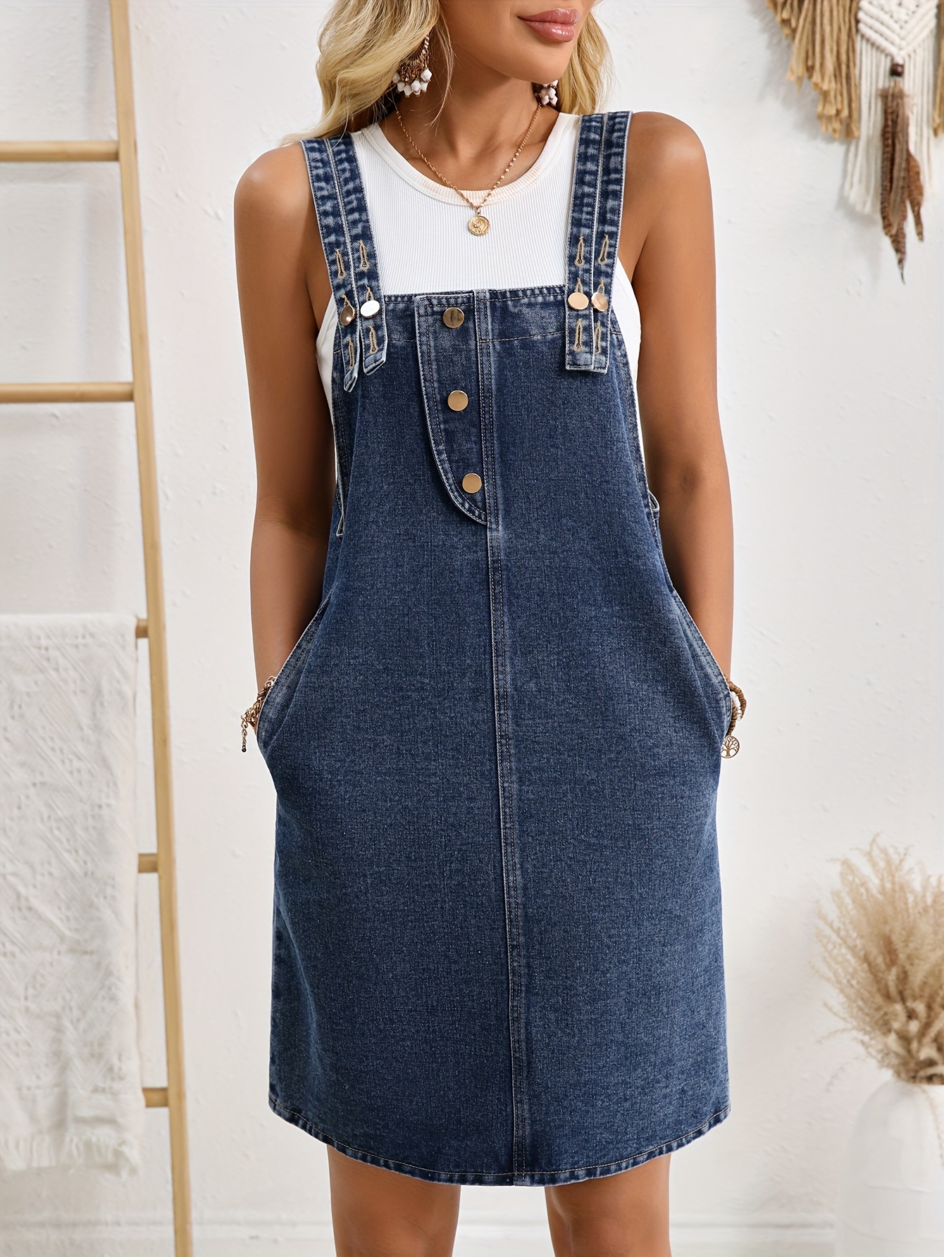 Women's *-length Loose-fitting Cute Denim Overalls Dress Women's *-length Loose-fitting Cute Denim Overalls Dress