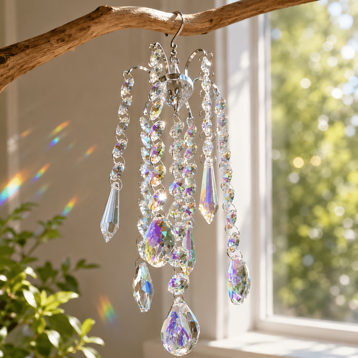 TEMU Branch Shaped Pendant Light, Wind Chime, Catcher, Window Hanging Sun Catcher, Prism Rainbow Manufacturer Pendant