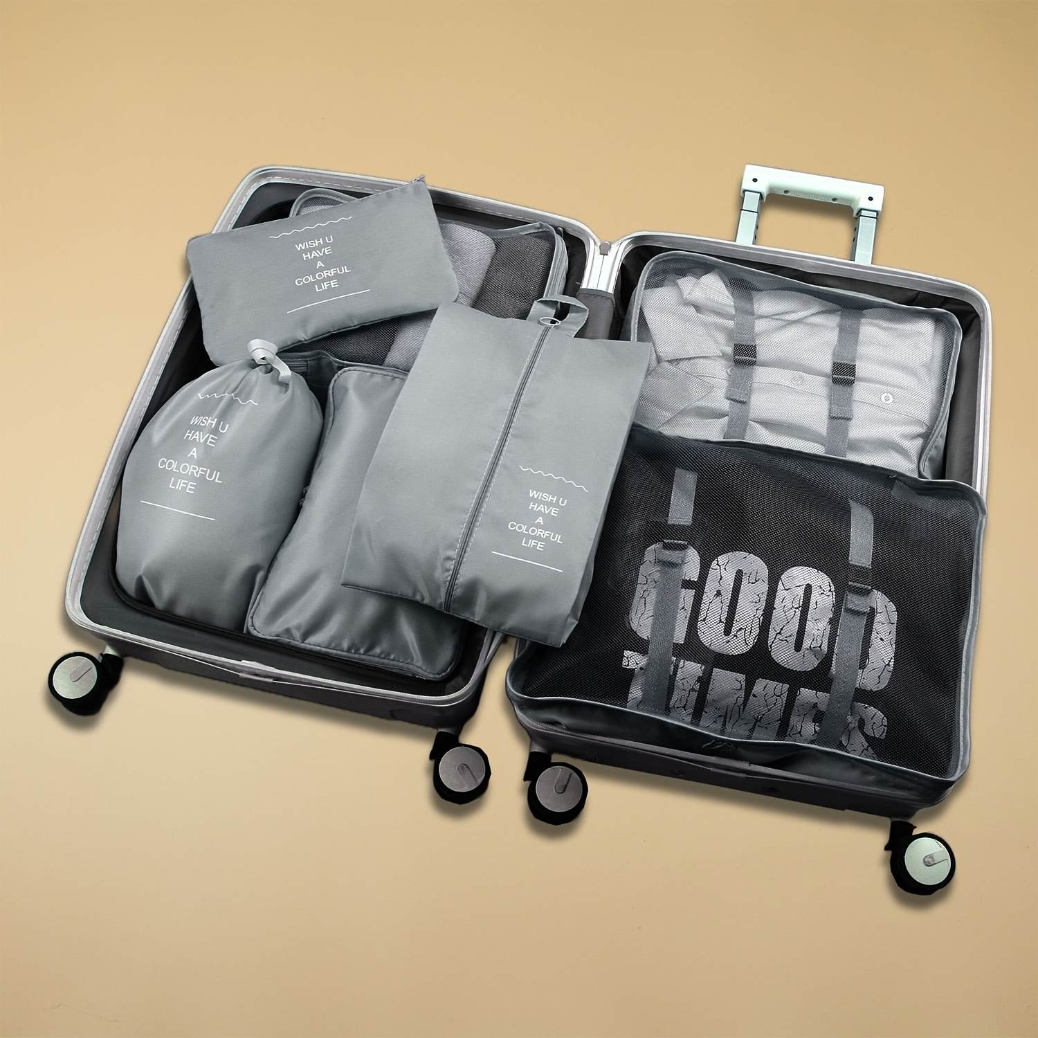 TEMU 7-teiliges Reise-Organizer-Set, Kleideraufbewahrung, tragbare Koffer mit großer Kapazität, Sortiertaschen