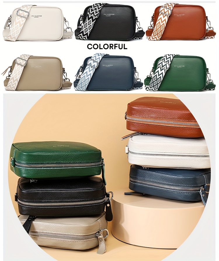 womens genuine leather tote bag elegant solid color large capacity crossbody shoulder bag with adjustable strap zipper closure   hardware multiple colors black khaki light brown white   leather crossbody bag polyester lined interior Product details 2