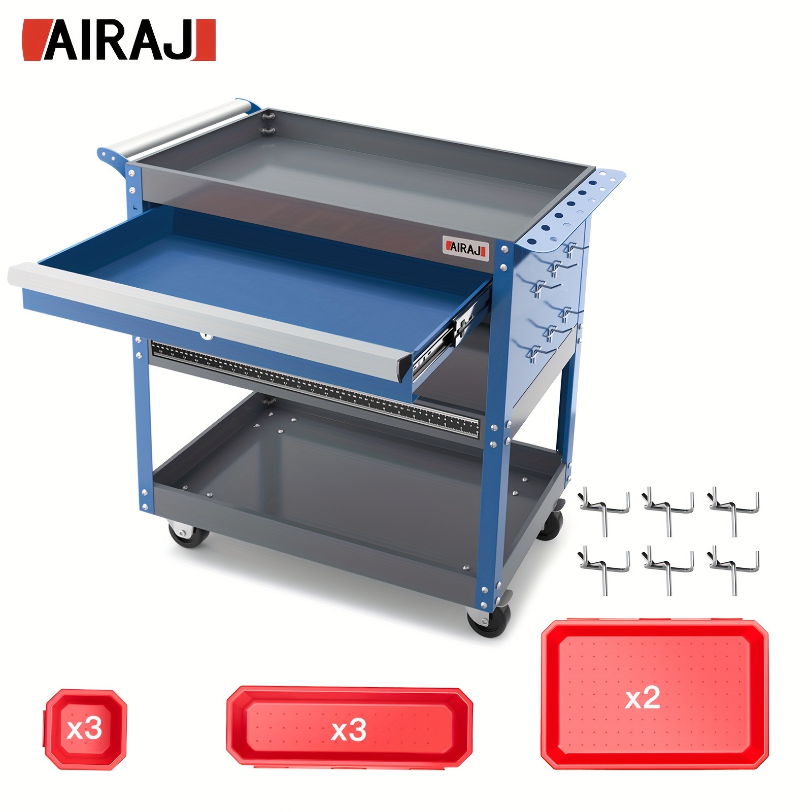 

3 Tier Rolling Tool Cart On Wheels, Workshop Cart With Drawers For Home And , Tool Cart With Tool Box Organizer Tray Divider Set And Pegboard Hooks Hooks