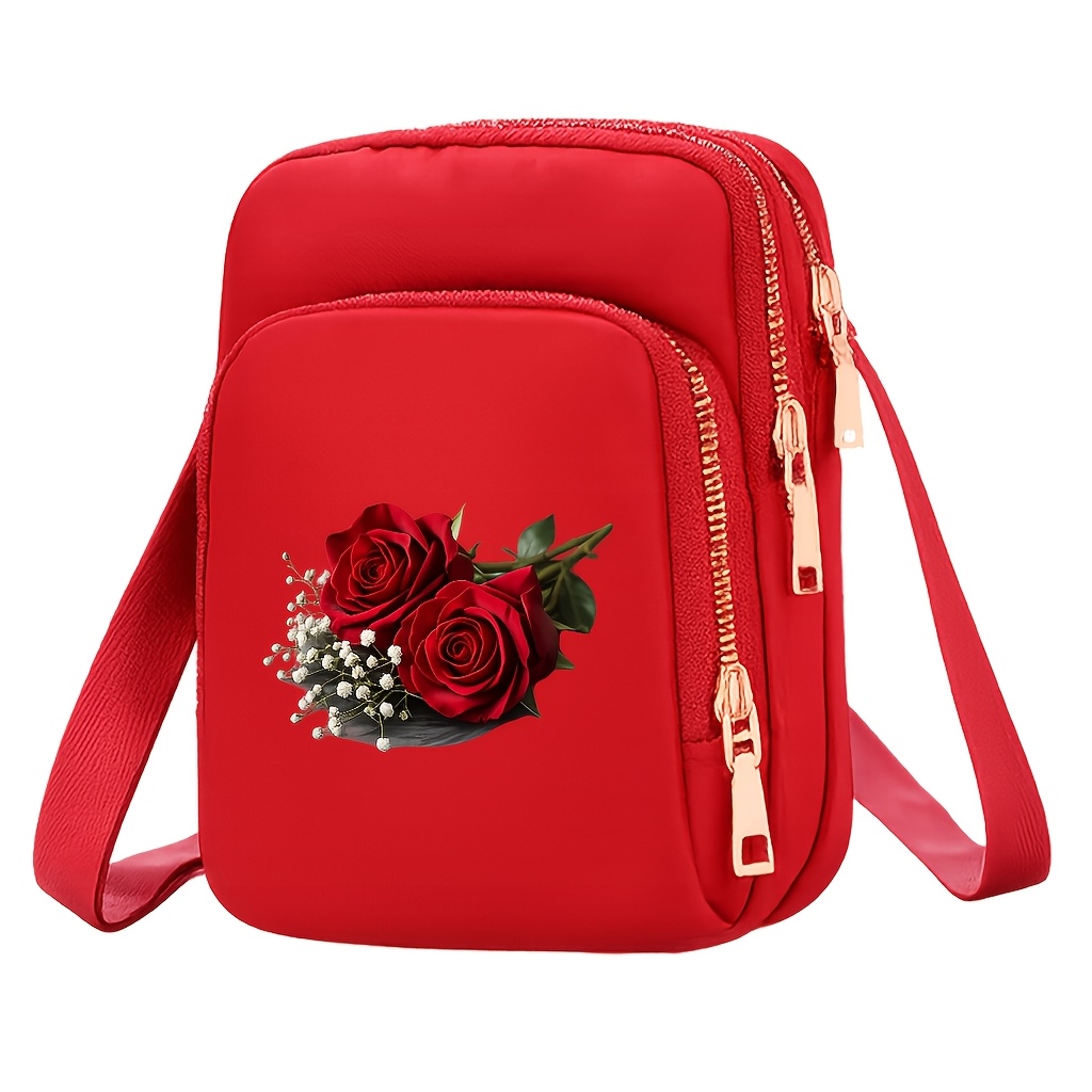 TEMU A Pattern Women's Crossbody Bag For Valentine's Day, Featuring A Detachable Shoulder Strap, Multiple Zippered Compartments, Lightweight And