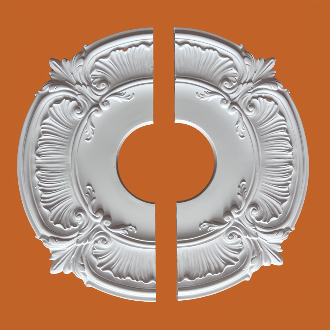 Image of Ceiling Medallion For Chandeliers, Pendant Fans, And Backsplash Decor - Polyester Foam Molded, Lightweight, Non-electric, Wireless, Battery-free, Pre-cut Into 2 Pieces For