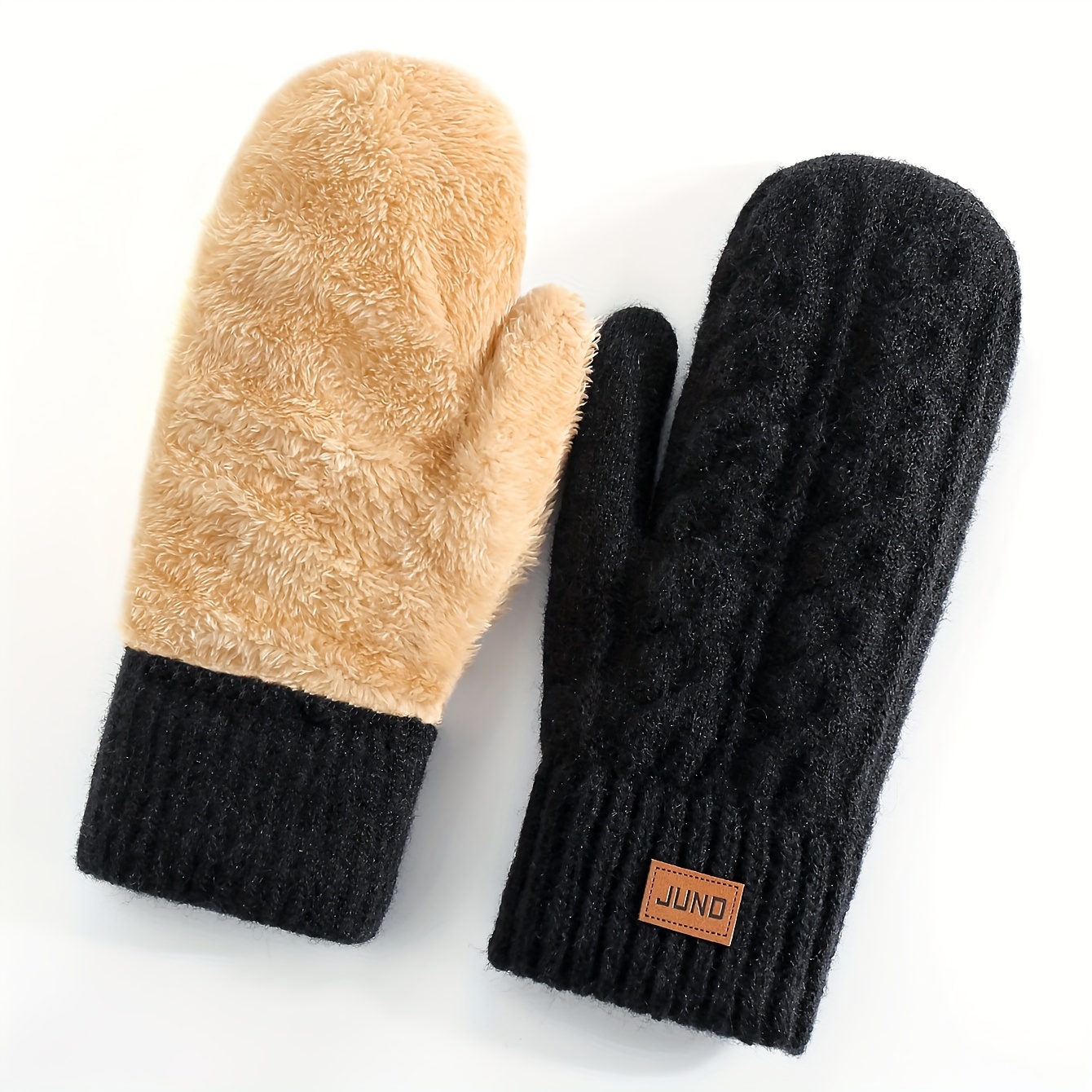 Image of Women's Winter Double-layer Fleece Thickened Warm Mittens Knitting Twisted Pattern Cold Weather Fashion Gloves For Women And Men, Suitable For Daily Wear And Party Use