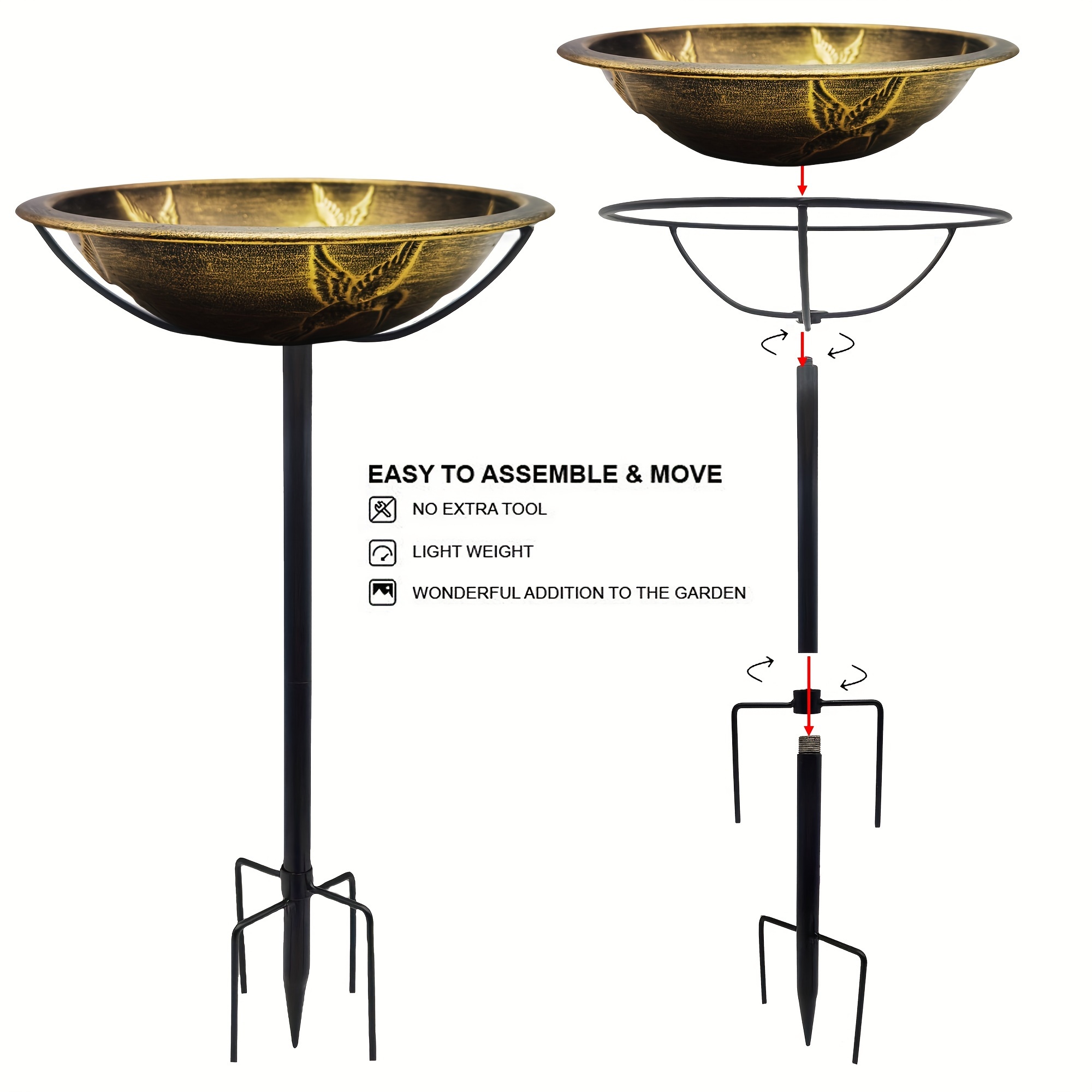 Image of 1 Outdoor Metal Bird Bath With Hummingbird/ Pattern, 24.4 " Garden And Patio - Suitable For Bird Feeding, Paddling Pools, Including Bird Feeders
