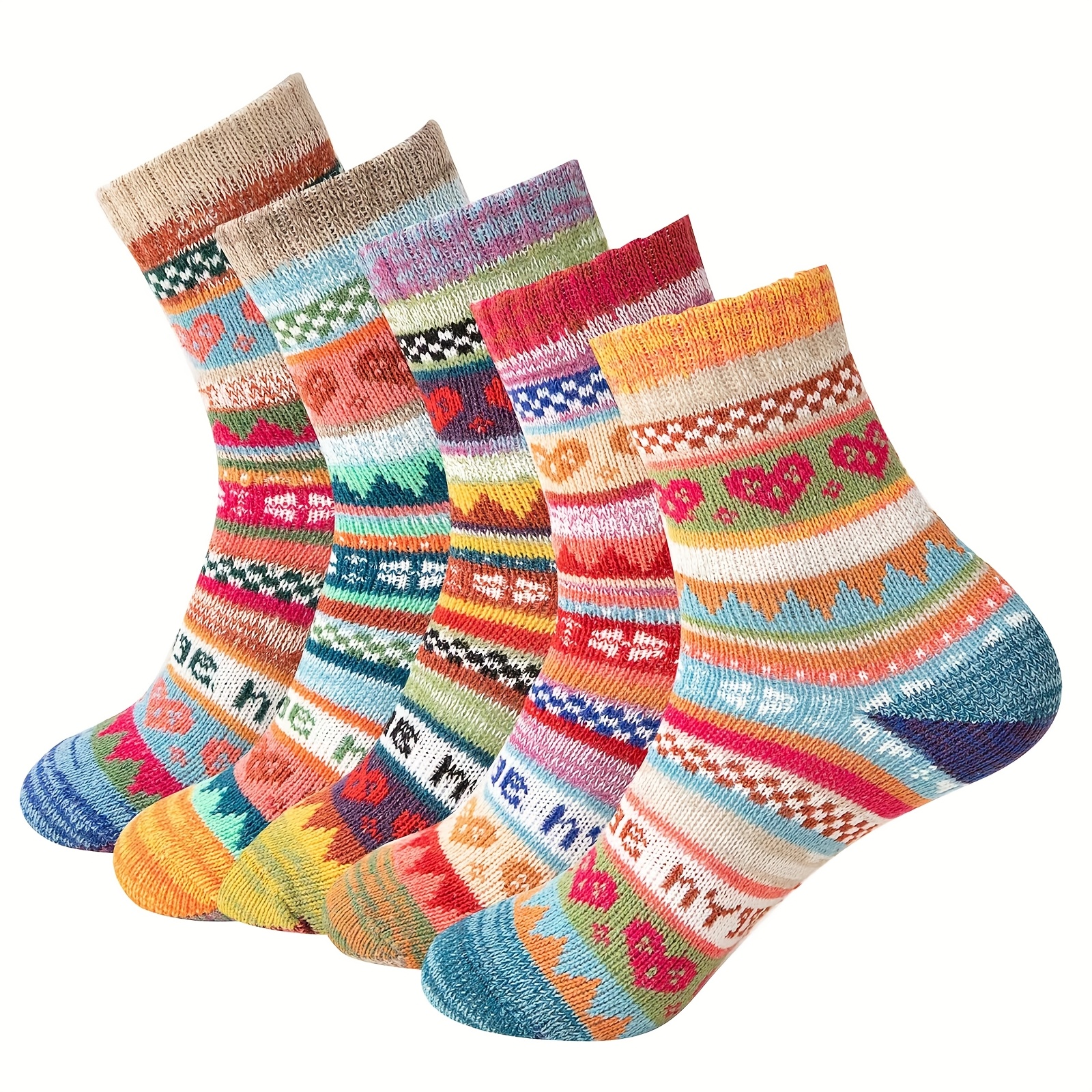 

5pcs Cozy Fleece Mid-calf Socks For Women - Elegant Heart & Patterns, Autumn & Winter, Comfortable &