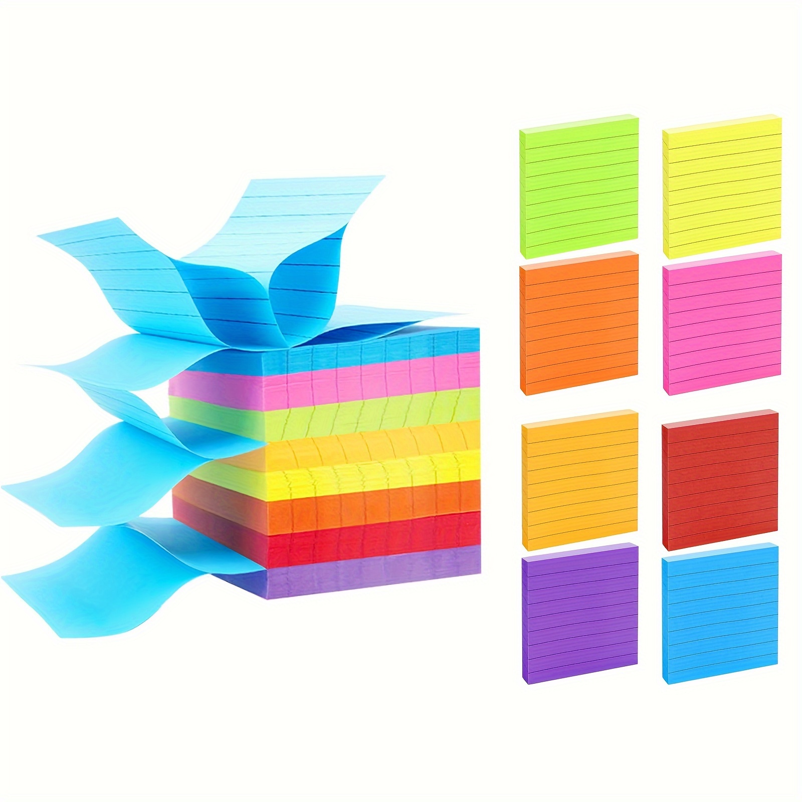 

8pcs Pop Up Lined Sticky Notes 3x3in, Self Stick Notes With Lines 50 Sheets Per Pad Bright Self Adhesive Memo Papers With Lines For Office, Home, Meeting