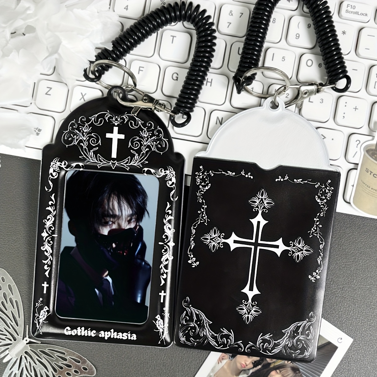 Photocard Holder Gothic Style Black White Cross K-Pop Photo  Gothic Cross Business Card Holder display picture 1
