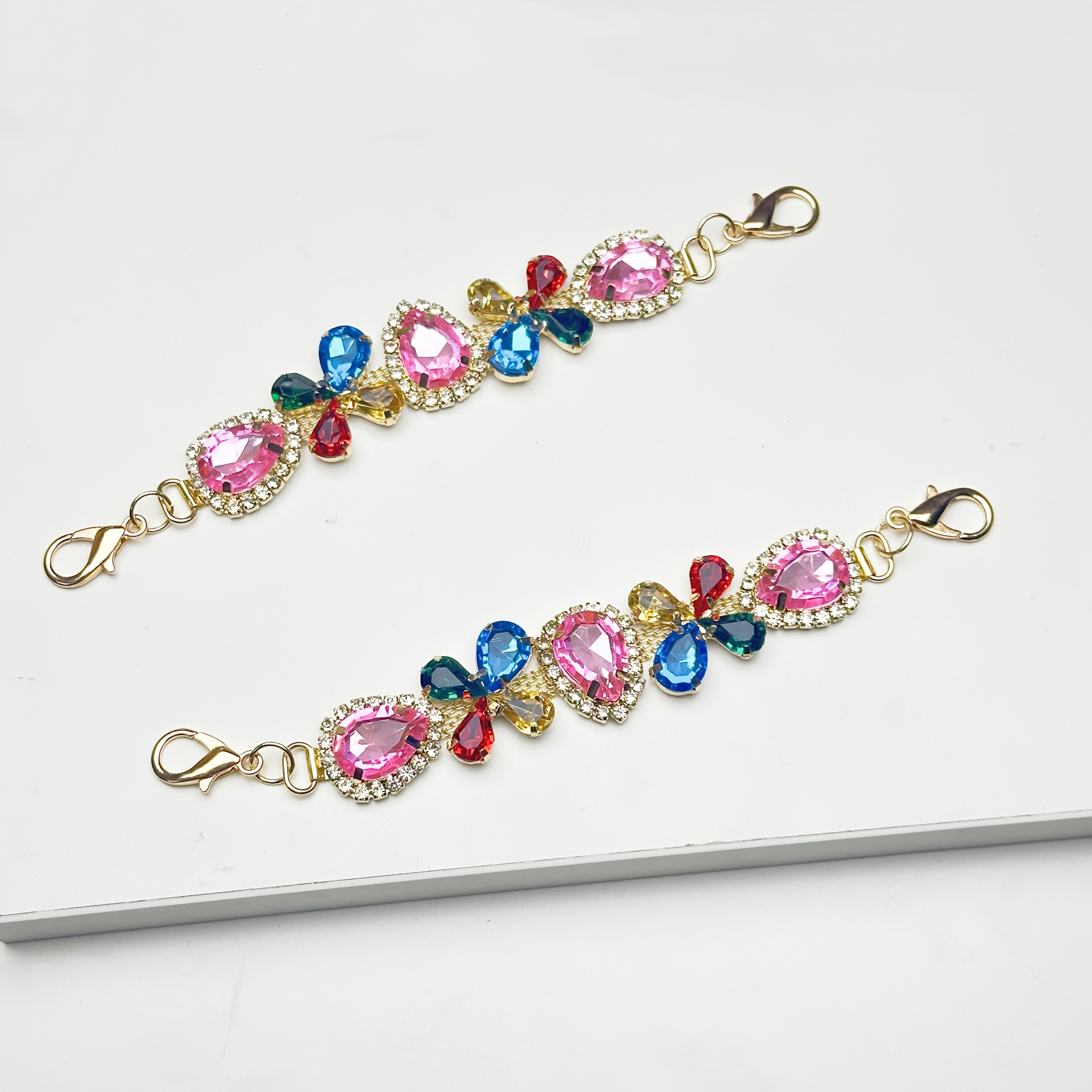 TEMU 2pcs Sparkling Colorful Acrylic Rhinestone Shoe Chains, Flower-shaped Artificial Crystal Decorative Buckles, Removable Shoe , For Bag & Shoe