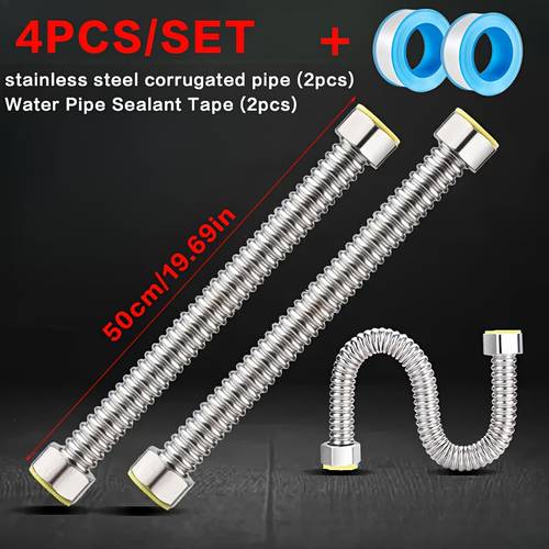 4pcs 304 stainless steel corrugated hoses 1 2 household pipes for toilet water heater metal high quality flexible tubes heat bathroom water heater cold hot water connections