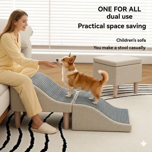 foldable ramp and storage stool 2 in 1 pet steps for bed couch for small and senior pets