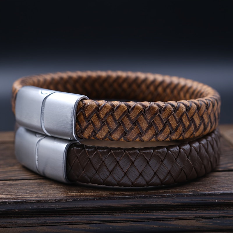 TEMU 2pcs Mens Womens Woven Bracelet, Bracelet Wristlet, Woven Men's Cuff Bracelet With Stainless Steel Magnetic Clasp Stacked Multiple Styles Colors