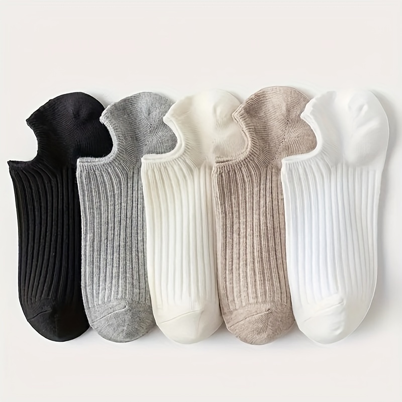 TEMU 5 Pairs Of Solid Color Women's Crew Socks - Polyester Blend, Machine Washable, Suitable For All Occasions