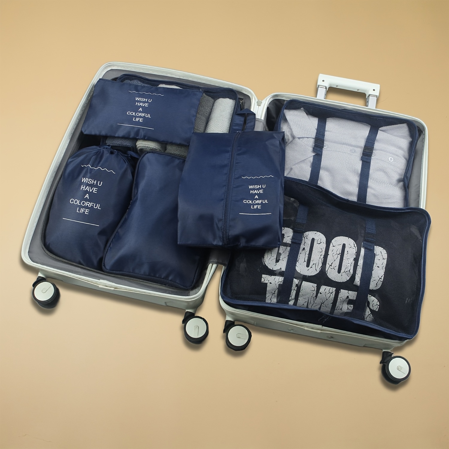 TEMU 7pcs Travel Organizer Set, Clothes Storage Portable Large Capacity Suitcase Classification Bags