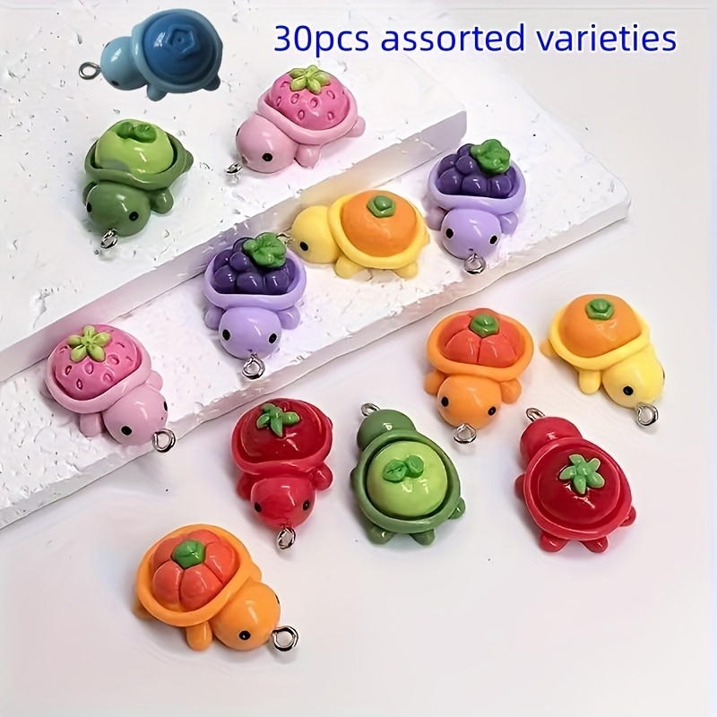 Image of 30pcs Random Mixed Colors Colorful Floral Turtle Resin Charms, Suitable For Jewelry Making, Bracelets, Necklaces, Earrings - Perfect Handmade Gift For Beginners And - Jewelry Additions Charms