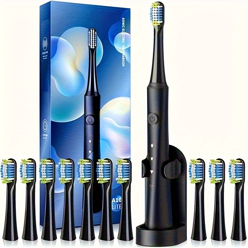 

Electric Toothbrush For Adults With Holder And 10 Brush Heads, Rechargeabletoothbrush With 40000 Vpm Deep Cleanelectric Fast Charge Last , And 3