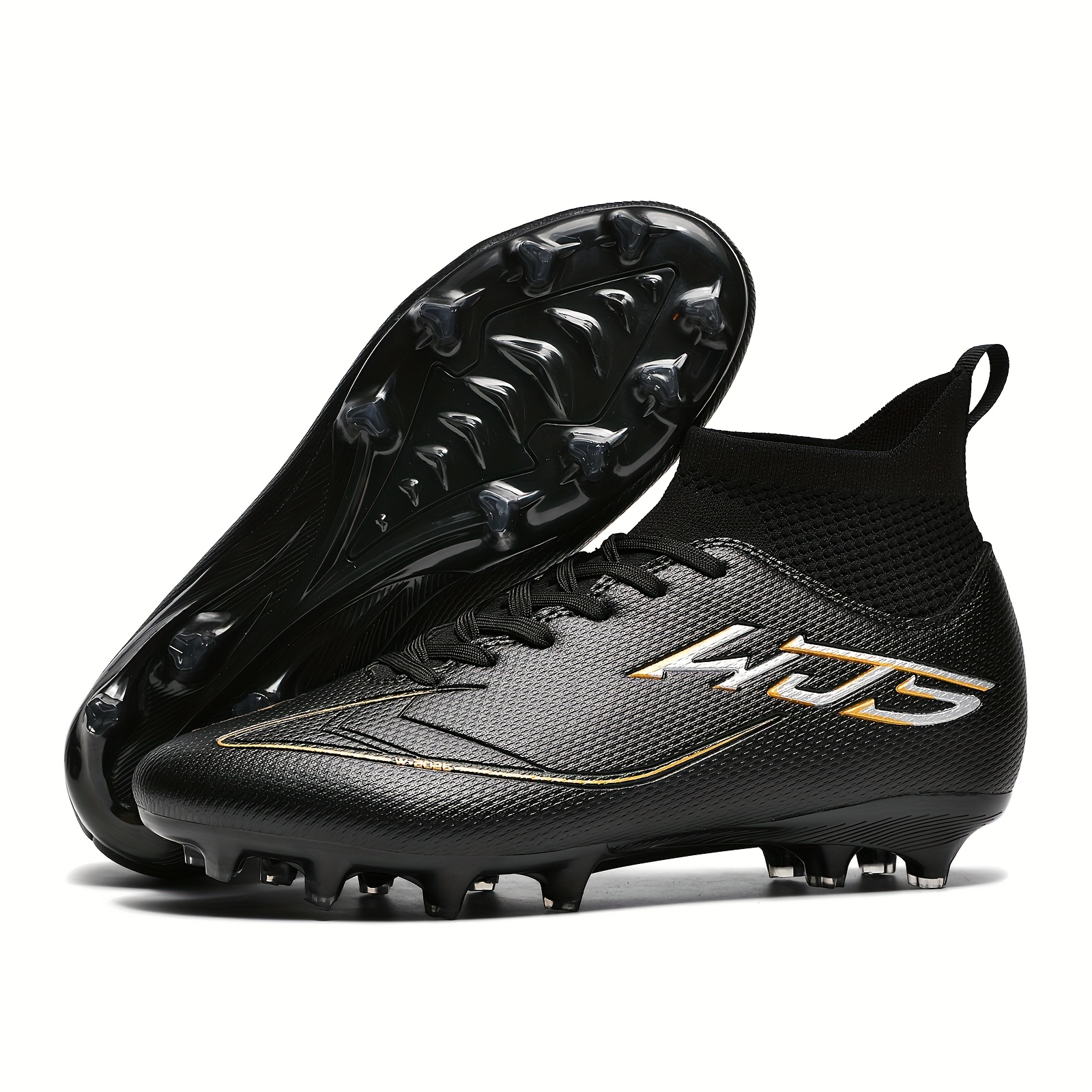 Men's High-Performance Soccer Cleats - Black & Yellow Striped All-Season Training & Sports Shoes with PU Upper, TPU Sole, Anti-Slip Traction, Breathable Fabric Lining & Comfort Insole for Outdoor Running, Athletic Footwear, Soccer Shoes, Secure Laceup Closure