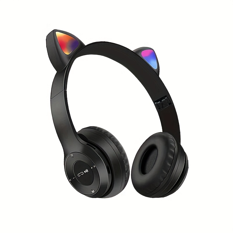 sports headset wireless folding headphone microphone flash light cute cat earbuds mic control led stereo music helmet phone headset