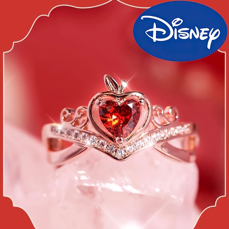 Disney Officially Authorized Rose Dream New Snow White Ring Lady Zircon Decor Syntetic Gem Love Heart Decor Open Ring Wedding Gift Jewelry