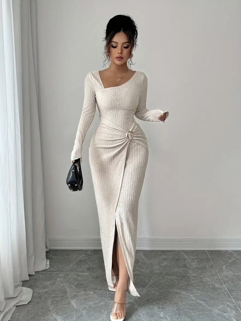 asymmetric pencil dress Hobemty Women's Elegant Sheath Dress Asymmetrical Neckline Wear to Work Pencil Dresses Small Black at Amazon Women's Clothing store