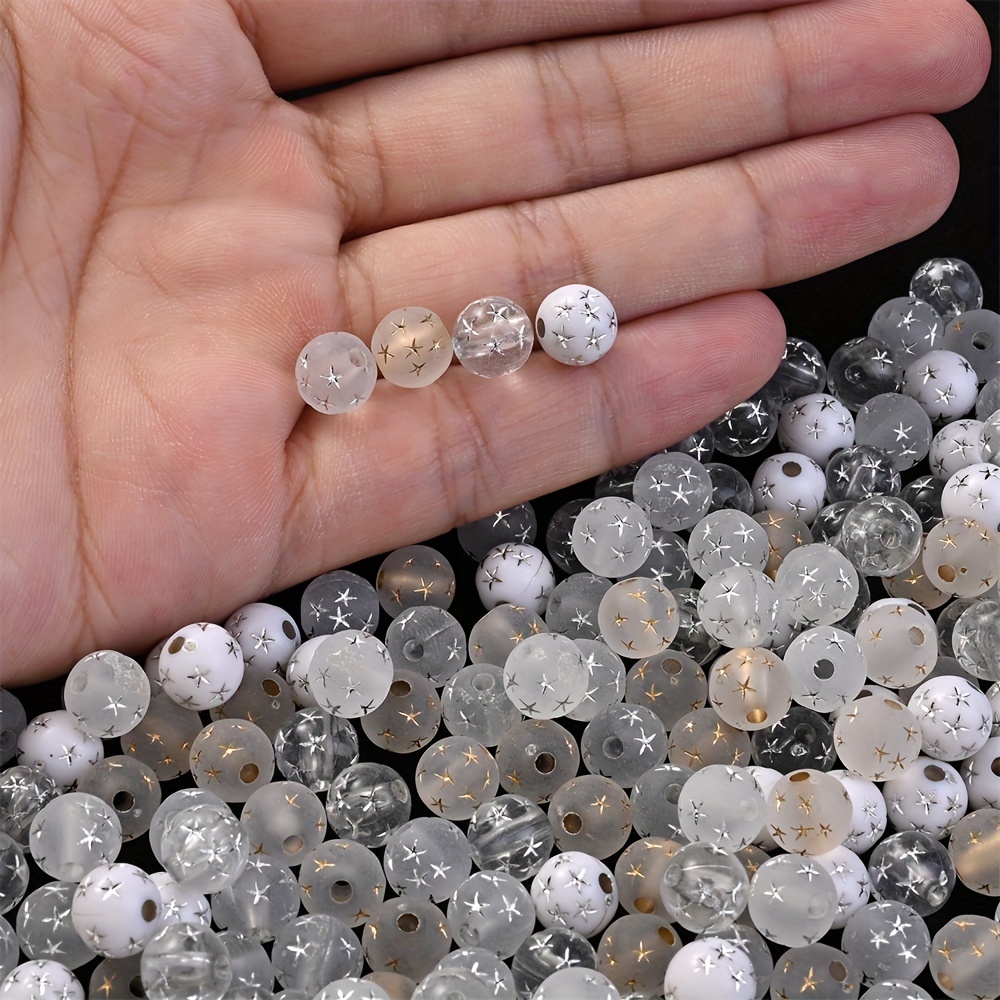 100pcs 8mm Acrylic Star Pattern Beads in Gold Starry Sky Design for Jewelry Making and Crafts