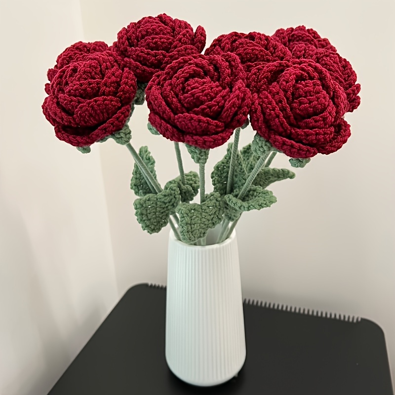 

1pc Artificial Knitted Wool Flower, Faux Rose Flower Wedding Bridle Bouquet, Indoor Outdoor Home Kitchen Office Table Centerpieces Arrangement, Mother's Day Gift