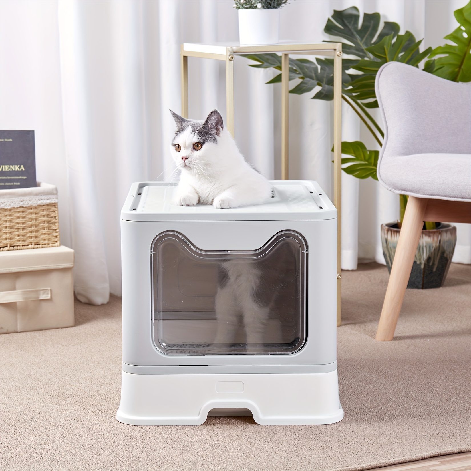 Image of Large Enclosed Cat Litter Box With Scoop And Drawer, Portable Foldable Cat Litter Box, Furniture For Cats, Indoor Kittens, Pet Toilet, Top Opening, Easy To Clean