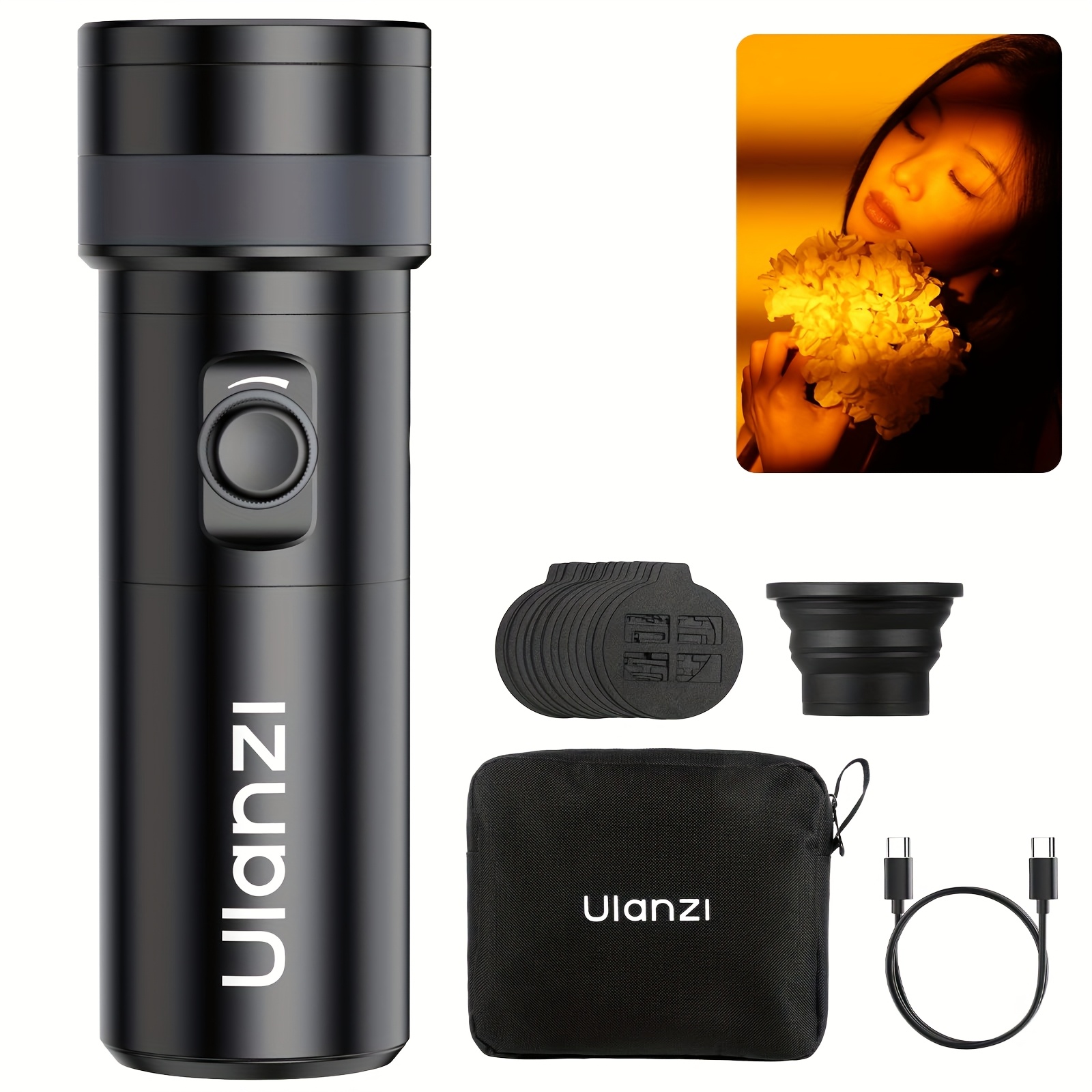 TEMU Ulanzi Rgb Photography Flashlight - 7500mah, 4-color, Led Spotlight W/20 Pattern Filters - For Halloween/christmas Shoots, Video