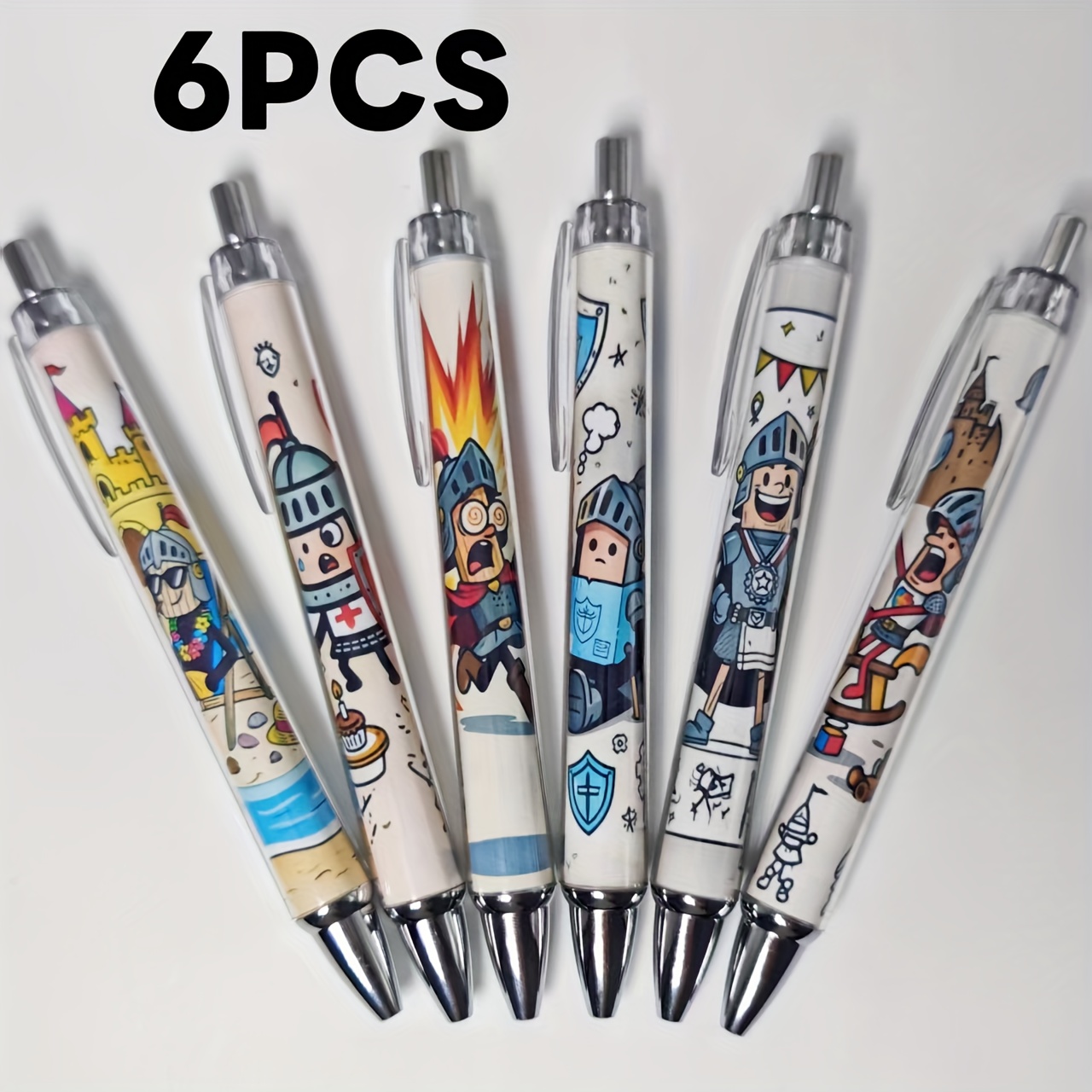 6pcs Of Knight-themed Push Pens, Creative Knight Ballpoint Pens, Everyday Office And Study Stationery Gift Pens