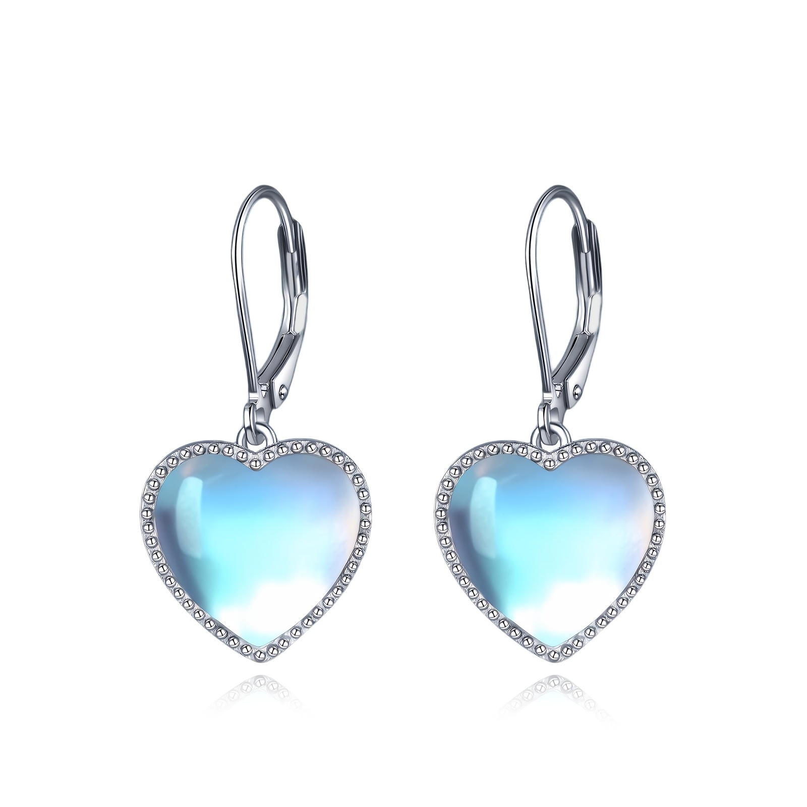 Heart-Shaped Moonstone Earrings, Summer Ocean Series