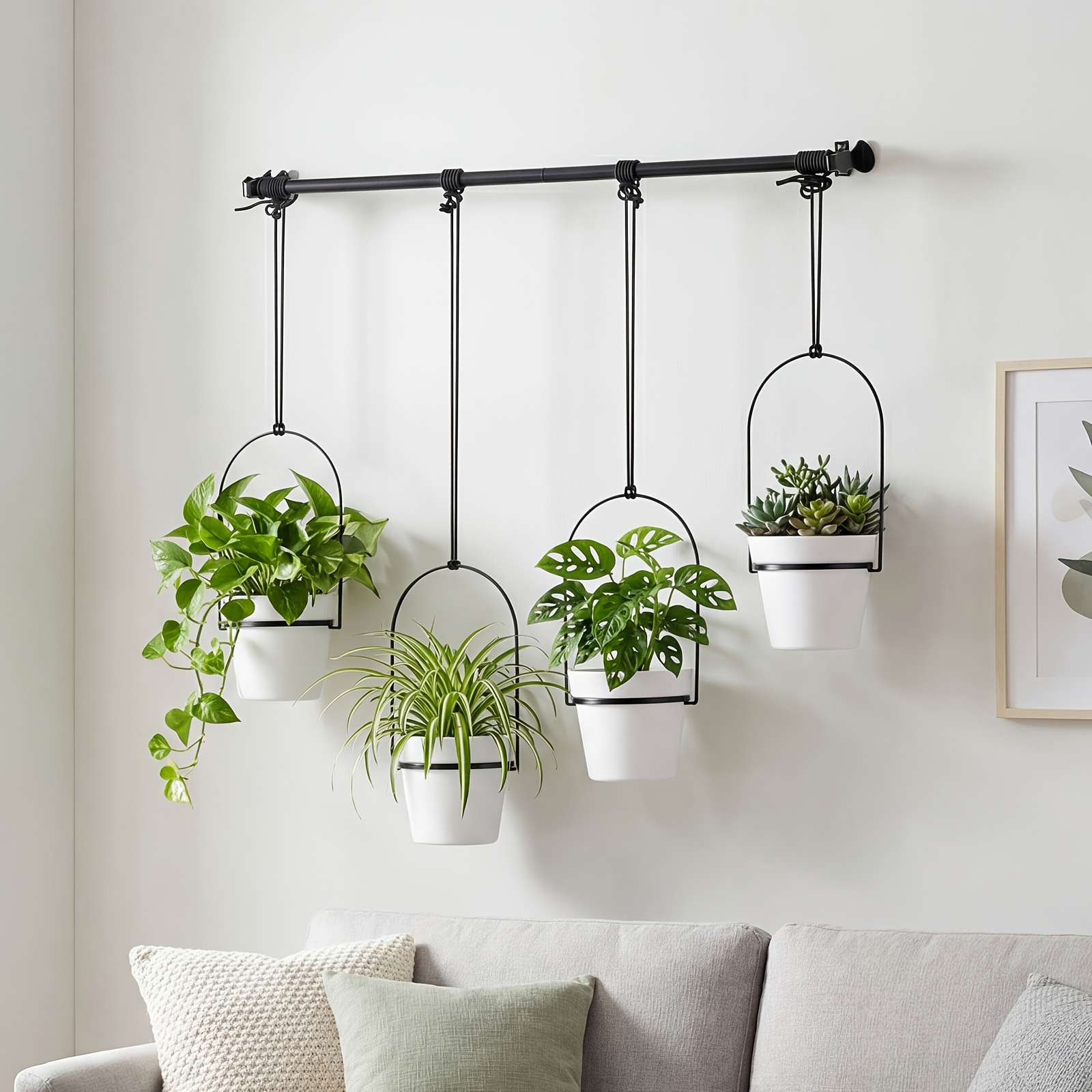 Hanging Plant Stand, Adjustable Wall Mounted Plant Shelf + Extendable Length Fits Windows , White Simple Multi-tier Design, To 4 Small Pots, Sturdy Rustproof, For Indoor Outdoor Plant Decoration