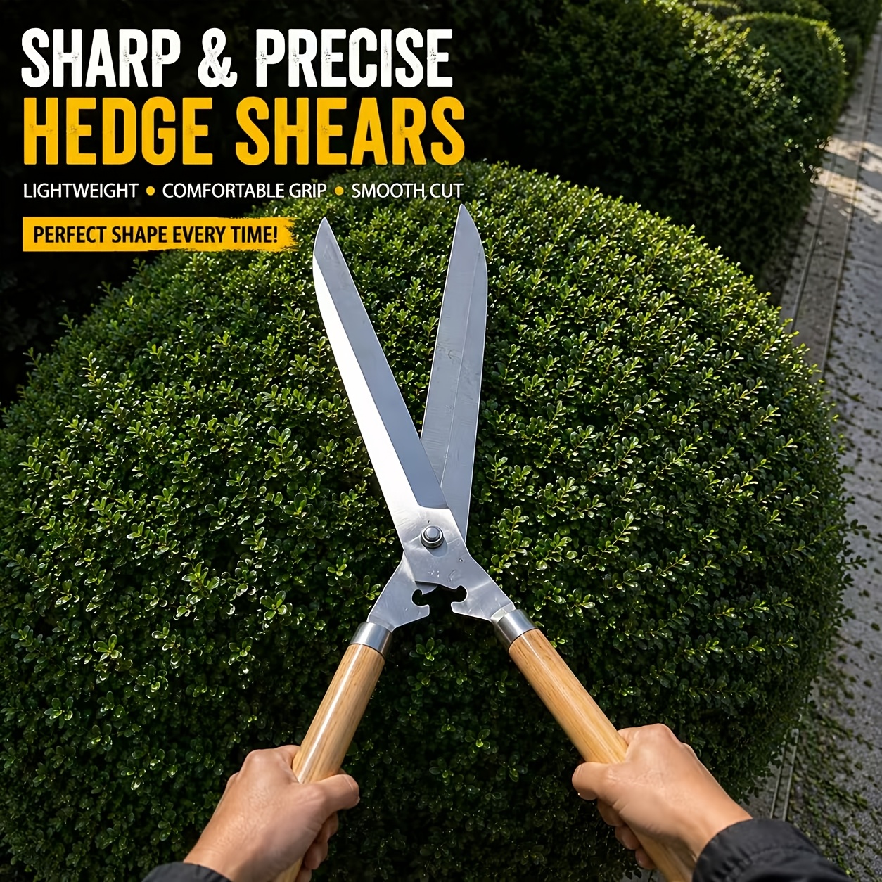 gardening shears 20 inch professional pruning shears with wooden handle sharp carbon steel     saving trimming scissors suitable for lawn yard shrub bush and branch pruning as well as gardening work