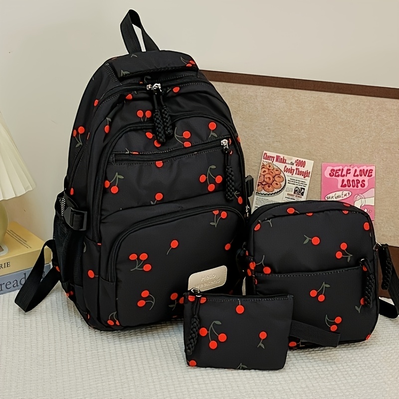 TEMU 3pcs Set Fashionable Fruit Print Pattern Backpack, Large-capacity -style Trendy Schoolbag, Casual And Versatile Backpack. Suitable For Back-to-,