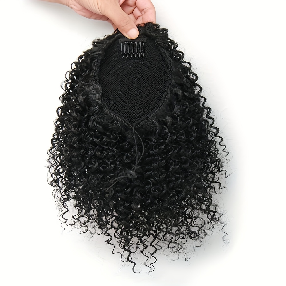 afro   ponytail 10inch short ponytail extension 1b tgrey 2pcs drawstring ponytail for women synthetic hairpieces   curls afro puff ponytail extensions details 7