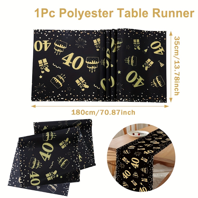 E-shop 1 Stück, Schwarz-Goldener 40. Geburtstag Polyester Tischläufer, 180x35 cm, Vollversion Digitales 40 Geschenkmuster Tischdecke, Happy 40.