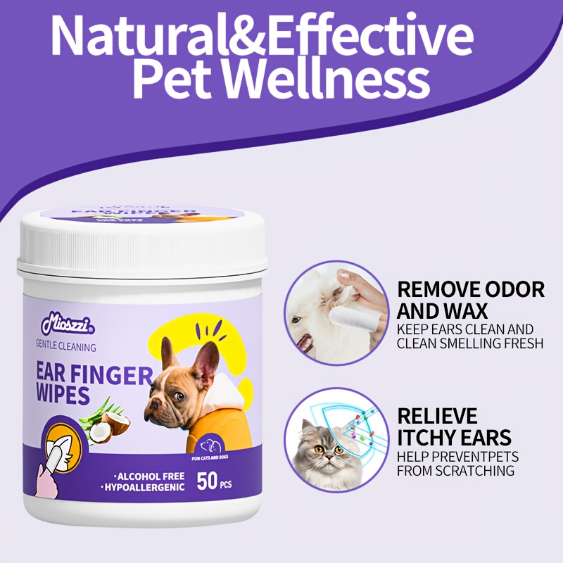 TEMU Mioszzi Pet Ear Wipes Cat And Dog Ear Cleaning Finger Covers Earwax Tear Stain Remover Wet Wipes Super Soft Gentle Safe & Effective 1pack50count/5pack 250count