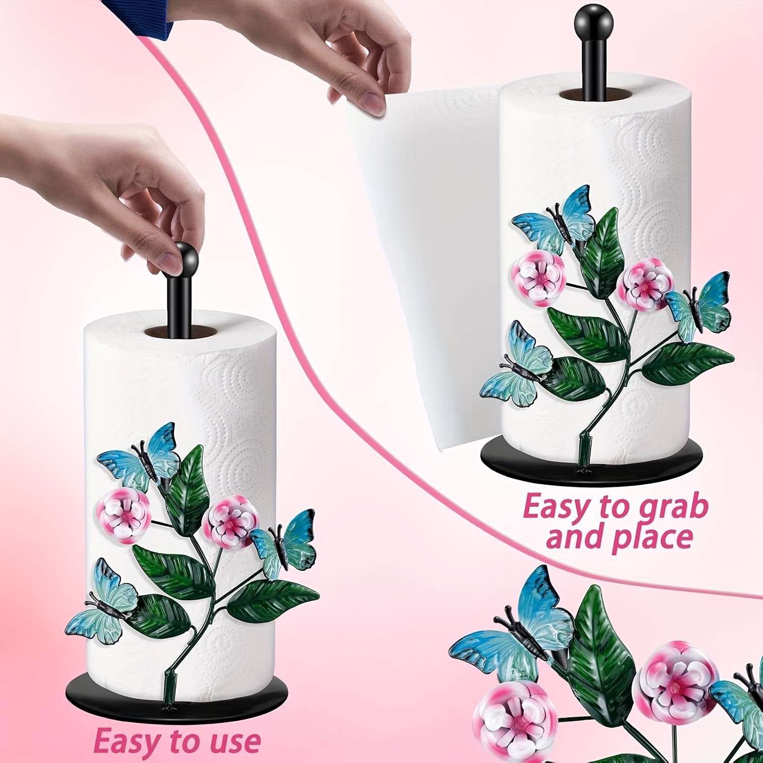 metal tissue box holder with floral   iron countertop decor for kitchen bathroom living room decorative paper towel dispenser with sturdy base Product details 4