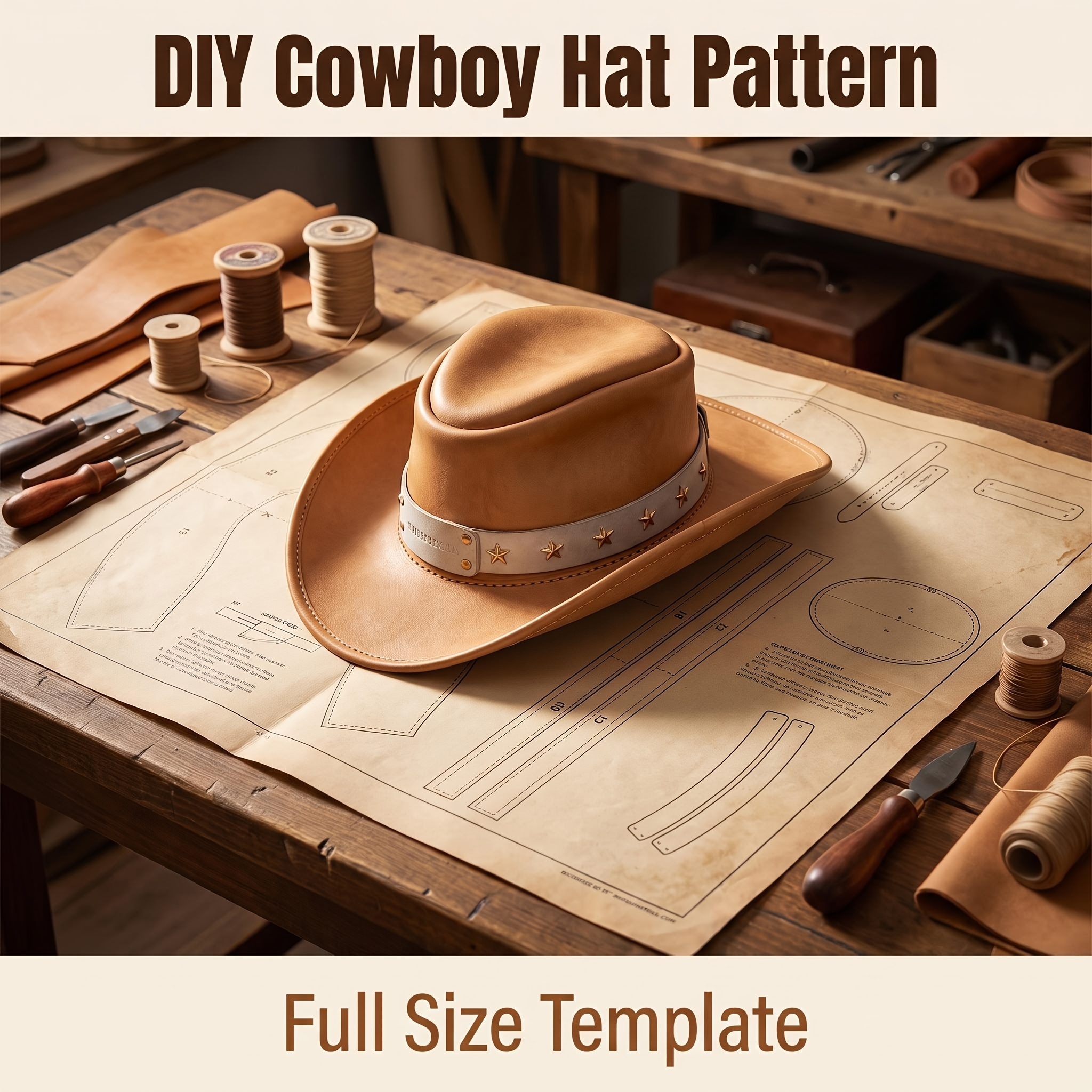 TEMU Handmade Diy Western Hat Sewing Template - Full-size Paper Pattern With Western Suitable For Crafting, & Sewing, For Crafting Classes, & Hats,