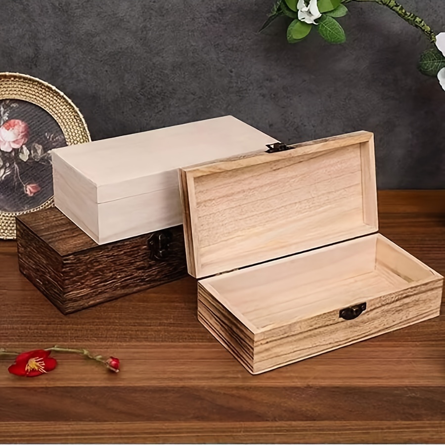 

1pc Vintage-style Rectangular Wooden Storage Box With - Mixed Gift Packaging, Ideal For Keepsakes & Crafts, Decorative Storage Box